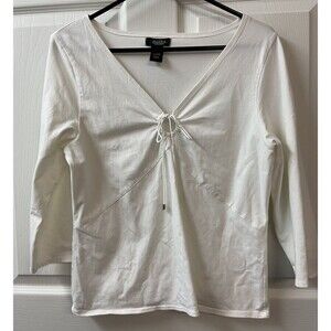 Peck and Peck Top Womens XL White Key Hole White Tied Nautical Beach Coastal